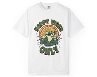 Hoppy Vibes Only Frog Shirt, Cute Retro Lily Pad Tee, Comfort Colors Frog Lover Gift