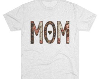 Mom Mother’s Day Gift Heart Plaid Faux Patchwork Floral Flowers Unisex Tri-Blend Crew Tee