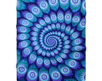 Fractal Tie Dye Style Swirl Trippy Sherpa Fleece Blanket
