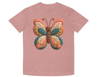 Camisa unisex con estampado de mariposas y patchwork de imitación.