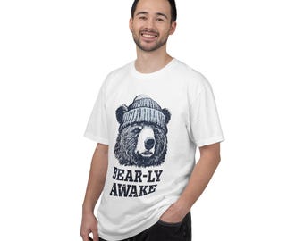 Bear-ly Awake Bear Shirt, Sleepy Bear in Beanie Tee, Comfort Colors Funny Morning Gift