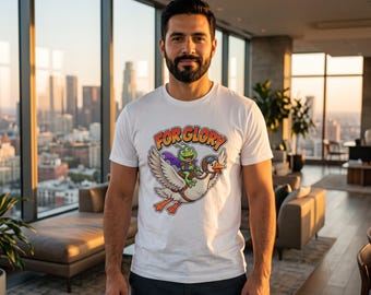 For Glory Alien Frog Riding Goose Unisex Cotton Crew Tee