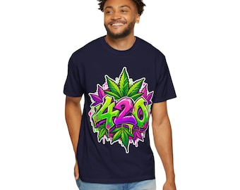 420 Weed Shirt, Cannabis Leaf Graffiti Tee, Stoner Gift Idea, Comfort Colors Streetwear Top