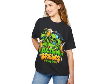 Alien Brews Graphic Tee, Heavyweight Cotton Beer Shirt, Craft Brewery Fan Gift