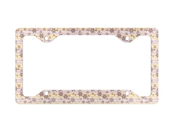Pastel Floral Pattern Metal License Plate Frame | Daisy Border
