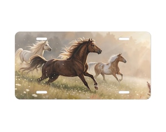 Equestrian Vanity Plate: Running Horses, Aluminum Car Tag