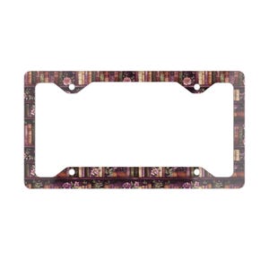 Vintage Bookshelf License Plate Frame: Floral Library Car Decor