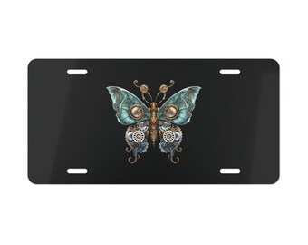 Steampunk Butterfly Vanity License Plate | Vintage Gear Car Tag | Gothic Retro Car Accessory