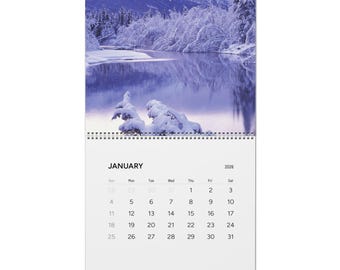 Calendario de pared de paisajes invernales 2026 / Calendario de fotografía de nieve escénica / Decoración de pared acogedora y natural