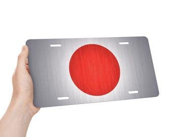 Srebrna, szczotkowana metalowa tablica rejestracyjna w stylu JDM z flagą Japonii, dekoracja garażu dla miłośników samochodów, akcesorium do vana wyścigowego, minimalistyczna japońska tablica rejestracyjna