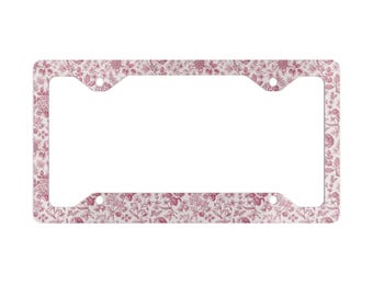 Pink Floral Pattern Metal License Plate Frame | Car Tag Border