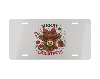 Merry Christmas Cow Vanity Plate, Festive Car Decor