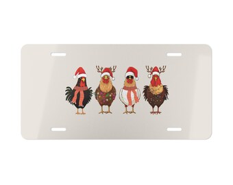 Chicken Christmas Lights Vanity Plate, Funny Farmhouse Car Tag