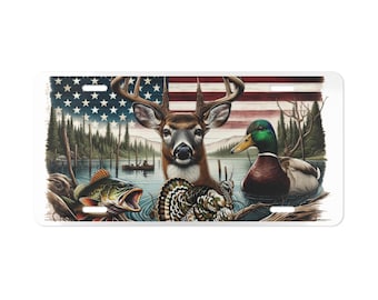 Rustic Forest Vanity Plate: Nature-Inspired Aluminum Car Decor
