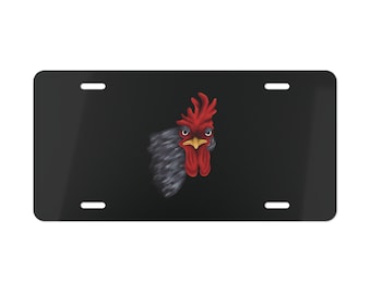 Angry Rooster Car Tag – Farmhouse Kitchen Decor – Chicken Lover Gift – Metal Vanity Plate