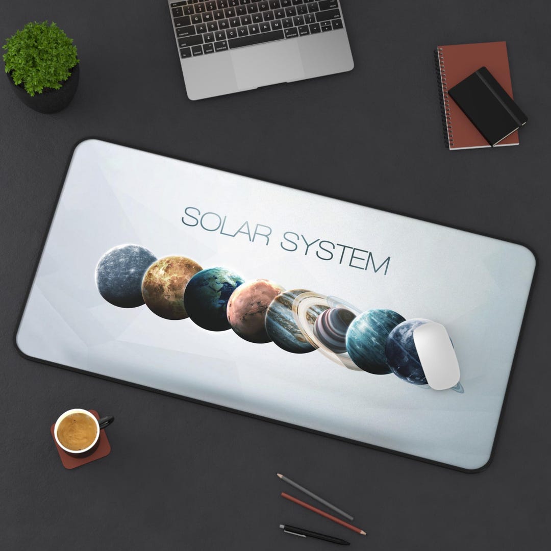 Solor System Desk Solar System Desk Mat, Planet Lineup, Astronomy Office Decor - Etsy