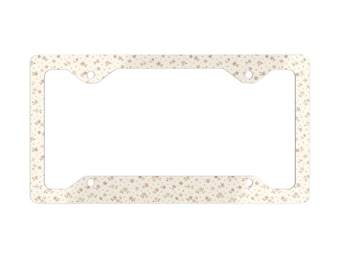 Neutral Tan Floral Pattern Metal License Plate Frame | Beige Flower Border