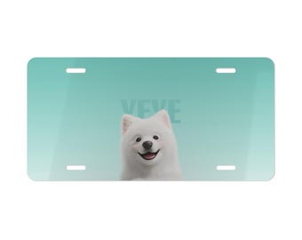 Samoyed Puppy Vanity Plate, Cute Dog Lover Gift (12x6 Inch)