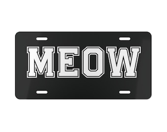 MEOW Cat License Plate | Varsity Text Car Tag
