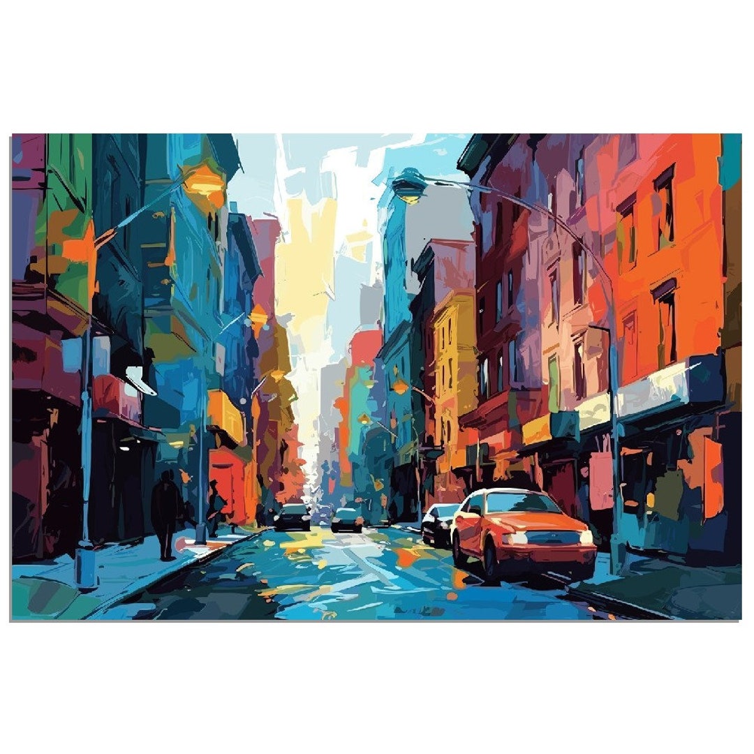 Big City Street Aluminum Wall Art Print Unique Bold Colorful Etsy