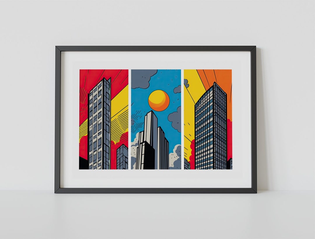 Skyscrapers Pop Art Vintage Printable Wall Art Retro Comic Etsy