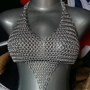 Women clothing chainmail halter top metal aluminum chainmail jump rings body piece cosplay costume festival renaissance faire gothic costume