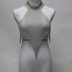 Women clothing chainmail halter top metal aluminum chainmail jump rings body piece cosplay costume festival renaissance faire gothic costume