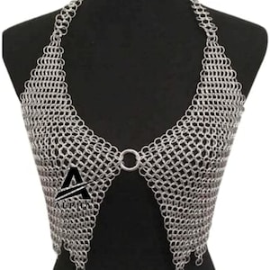 Women clothing chainmail halter top metal aluminum chainmail jump rings body piece cosplay costume festival renaissance faire gothic costume