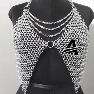 Women clothing chainmail halter top metal aluminum chainmail jump rings body piece cosplay costume festival renaissance faire gothic costume