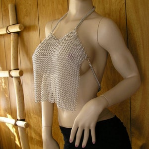 Frauen Kleidung Kettenhemd Neckholder Top Metall Aluminium Kettenhemd Sprungringe Körperteil Cosplay Kostüm Festival Renaissance Faire Goth