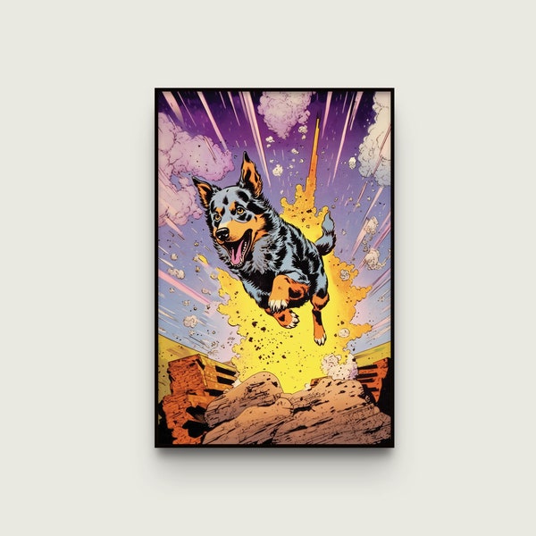 Australian Cattle Dog Comic Book Poster | Digital Download | Original Pet Art | #ASCO01