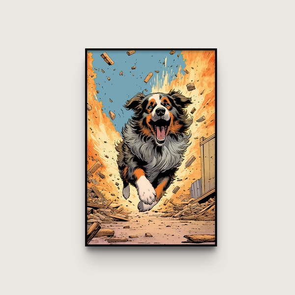 Australian Shepherd Comic Book Poster | Digital Download | Original Pet Art | #ASCO01