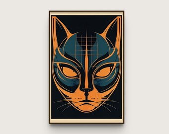 Retro Futuristic Cat in Blue and Orange | Digital Download | Original Vintage Poster Art | #PRCPC71