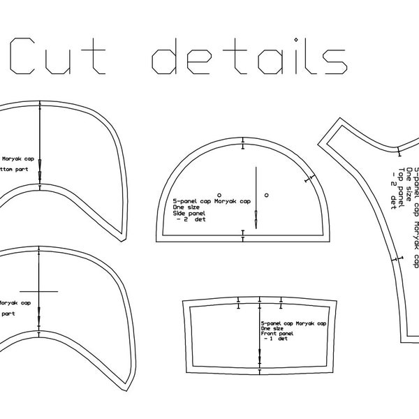 Pattern of 5 panel cap PDF sewing pattern, Instant download