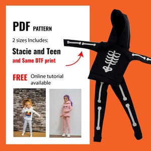 Patrón de costura para conjunto de sudadera con capucha para muñecas, talla Skipper y Stacie, tutorial de bricolaje, regalo de Halloween, ropa de muñeca de moda de 11.5 pulgadas (descarga en PDF)