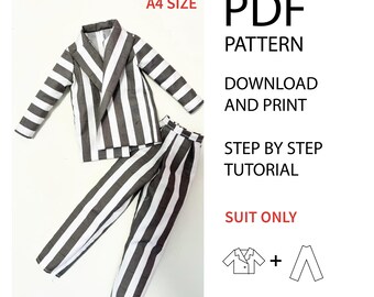 Patrón de costura para traje extragrande: PDF A4, apto para muñecas de moda 1/6 (descarga digital)