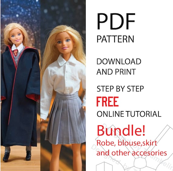 Doll Clothes Sewing Pattern: Wizard Robe, Blouse, Skirt (A4 PDF Digital Download)
