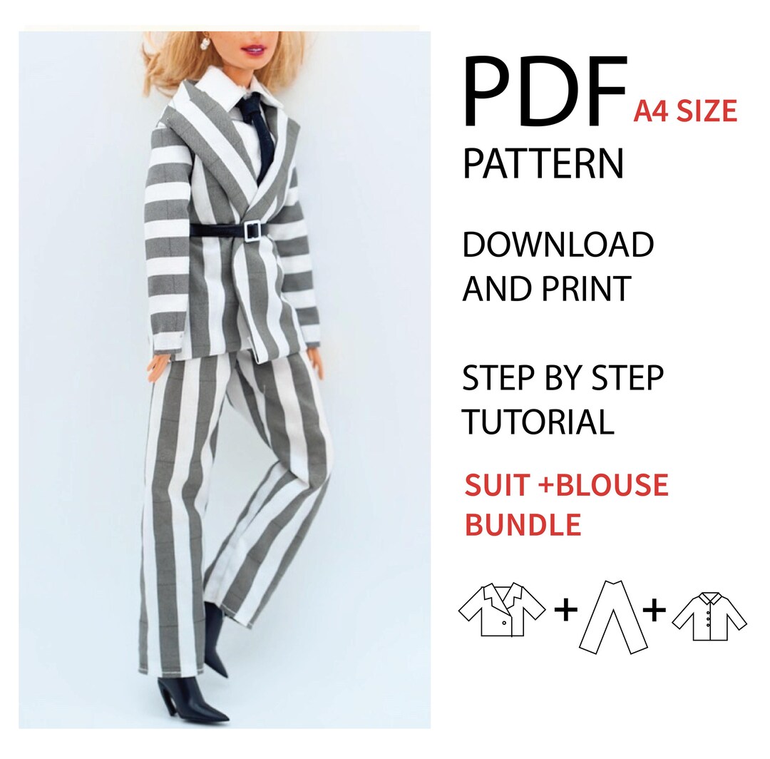Two Sets A4 PDF Sewing Pattern, Oversized Suit and Blouse, Autumn Coat ...