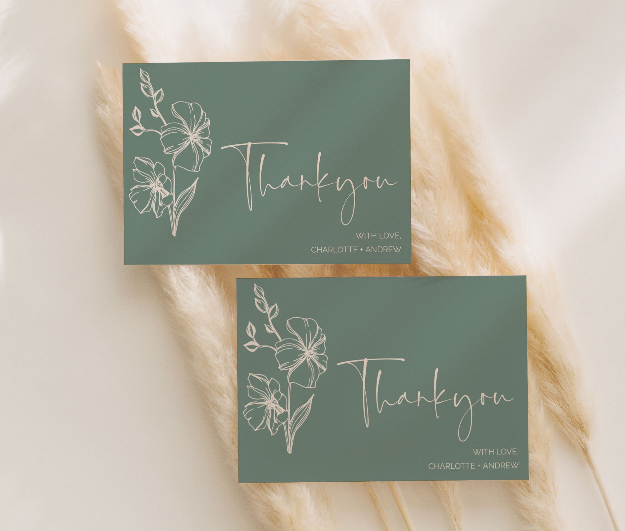 Sage Green Floral Thank You Card Template (digital Download) - Etsy