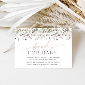 Wildflower Books For Baby Card, Book Request Insert, Floral Baby Shower Book For Baby, Girl Baby Shower, Watercolour Invite, Editable, D1