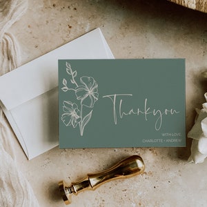 Sage Green Thank You Card Template, Printable Thank You Card, Thank you Card, Sage Floral Thank You Card, Bridal Shower Thank You Card, F1