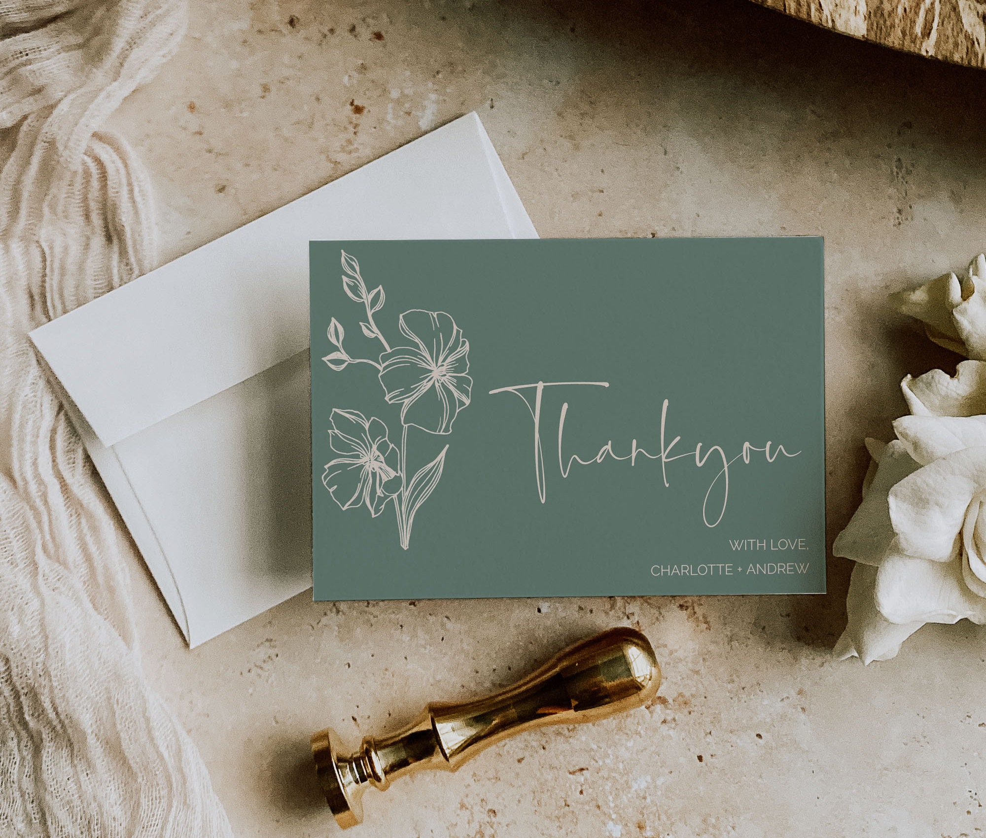 Sage Green Floral Thank You Card Template (digital Download) - Etsy