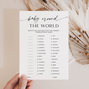 Baby Around The World Baby Shower Game, Baby Shower Trivia Template, Baby Shower Party Games, Minimalist Baby Shower, Games Printable, B1
