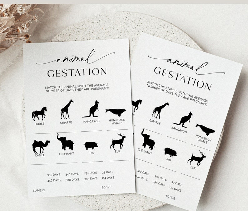 Animal Gestation Game Printable Animal Pregnancy Game Baby - Etsy