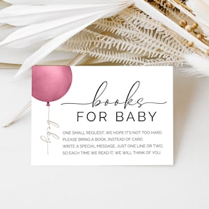 Pink and Gold Balloons Books For Baby Card, Book Request Insert, Baby Girl Book For Baby, Modern Minimalist Baby Shower, I1