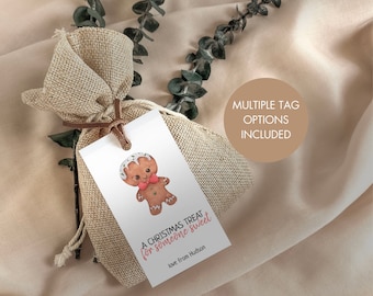 Gingerbread Man Christmas Gift Tag Template, Printable Cute Holiday Favor Tag, Editable Christmas Treat for Someone Sweet, Instant Download