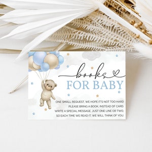 Peut Bearly attendre des livres, une carte de vœux pour une demande de livre, un livre pour baby shower pour garçon, une baby shower avec un ours et des ballons, la bibliothèque de bébé, M1