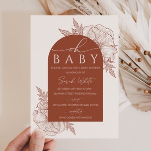 Oh Baby Arch Baby Shower Invitation Template, Gender Neutral Baby Shower Invite, Boho Baby Shower Invite, Floral Baby, Terracotta Baby, C1