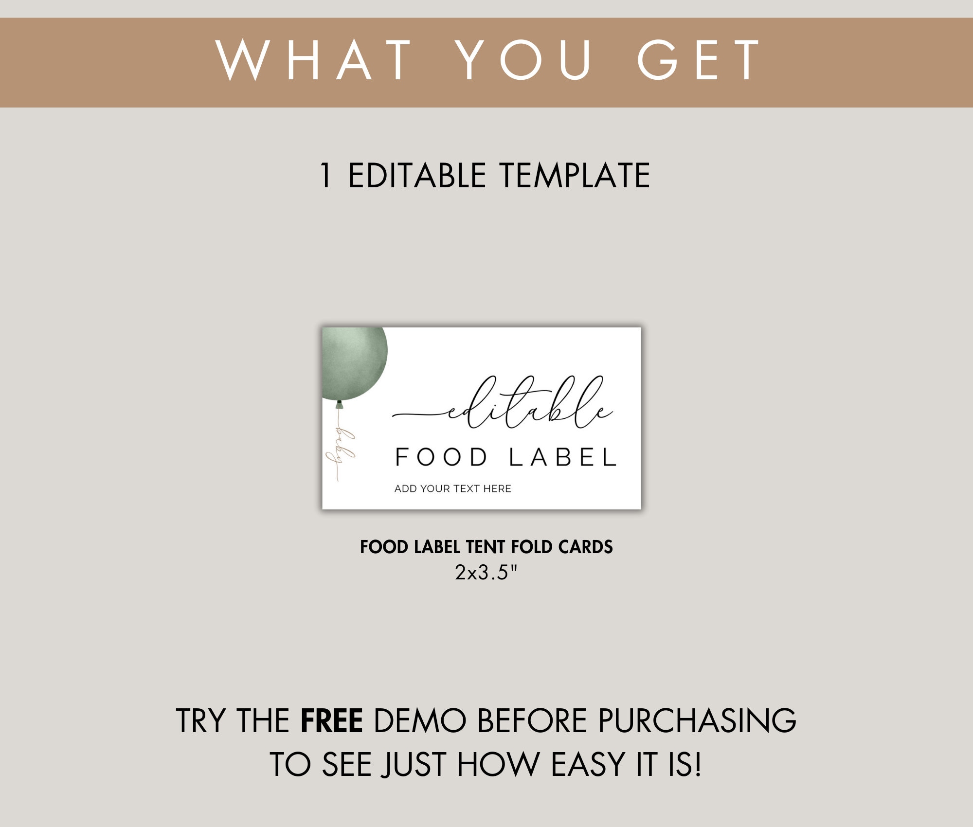 Sage Green and Gold Balloons Food Labels, Printable Food Label Cards ...