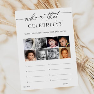 Who&#39;s That Baby Photo, Baby Shower Game, Printable Baby Photo Game, Baby Shower Quiz, Minimalist Baby Shower, Baby Shower Printable, B1